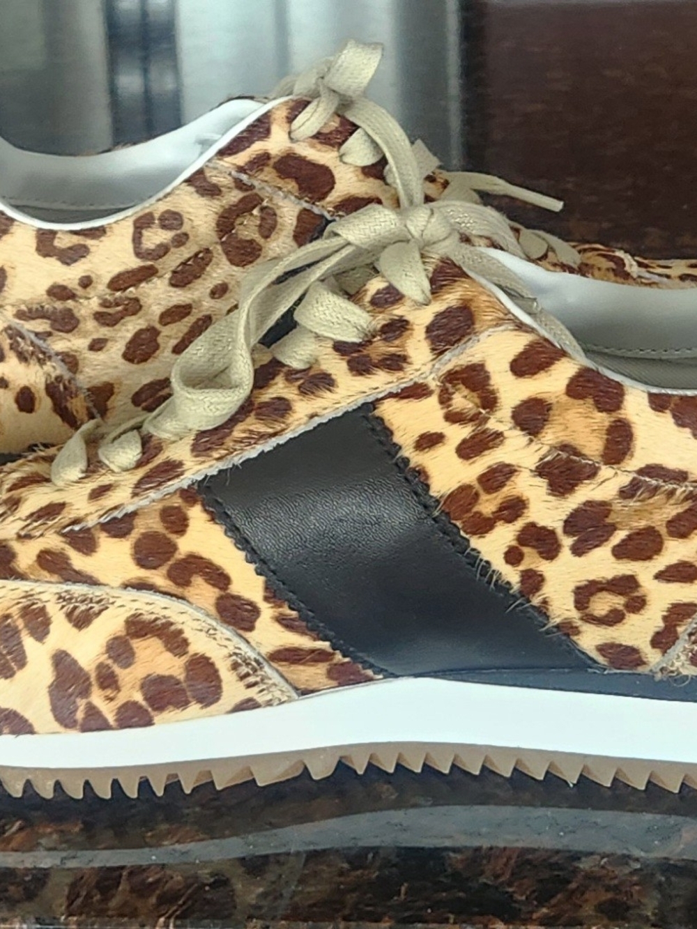 J/SLIDES NWOT Leopard-Print Lace-Up Sneakers in Brown, Tan, Black - Picture 2 of 4